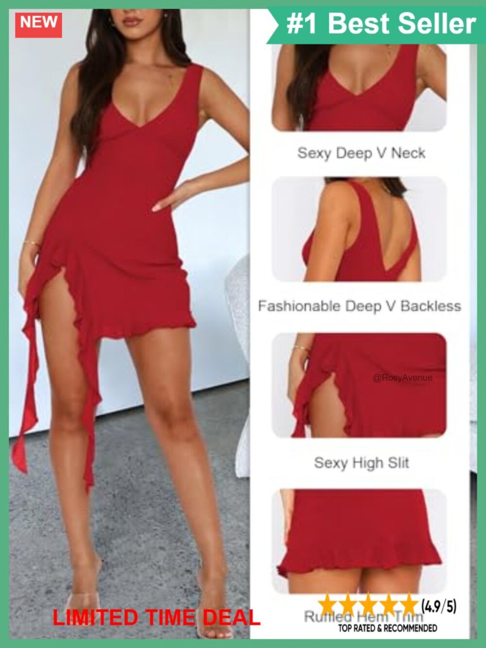 Women's Mesh Bodycon Mini Dress V-Neck Sleeveless Backless Ruffle Hem Club Party - Picture 2 of 4